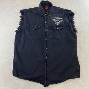 Hot Leathers Men's 'Shredder Skull' Black Sleeveless Denim Button Down Vest